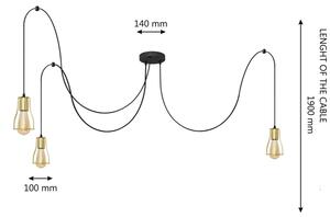 Luster na sajli TUBE 3xE27/10W/230V crna/zlatna