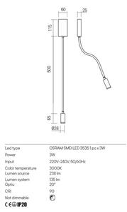 Redo 01-2754 - LED Zidna lampa WALLIE LED/3W/230V USB CRI 90 bijela