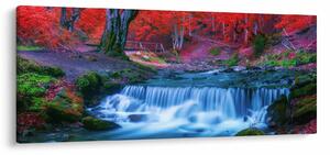 Slika slapa v rdečem gozdu (120x50 cm)