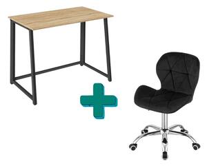 Set za ured – sklopivi radni stol ZARIMO 80×40 cm hrast sonoma + uredska stolica AVOLA VELVET crna