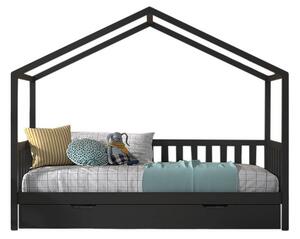 Antracitno sivi dječji krevet od masivnog bora u obliku kućice/s dodatnim ležajem s prostorom za pohranu 90x200 cm DALLAS – Vipack