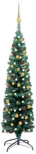 VidaXL Usko božićno drvce s LED svjetlima i kuglicama zeleno 120 cm