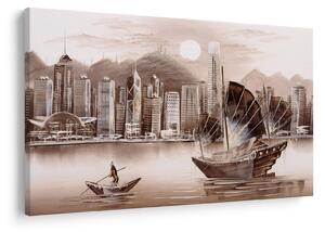 Slika - Victoria Harbour, Hong Kong, učinek sepije (90x60 cm)