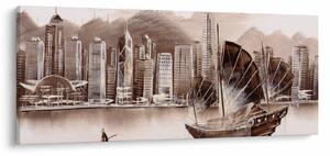 Slika - Victoria Harbour, Hong Kong, učinek sepije (120x50 cm)