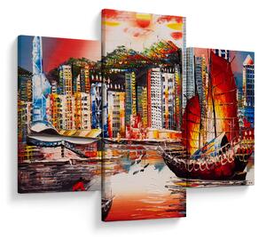 Slika - Victoria Harbour, Hong Kong, oljna slika (90x60 cm)