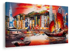 Slika - Victoria Harbour, Hong Kong, oljna slika (90x60 cm)