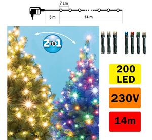 LED Vanjske Božićne lampice 200xLED/5 funkcija 17m IP44 topla bijela/multicolor