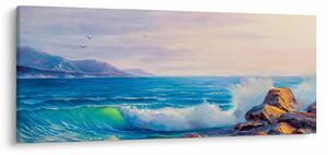 Slika valov, ki udarjajo v pečine, oljna slika (120x50 cm)