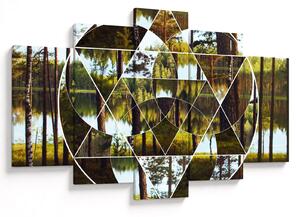 Slika - Geometrijski kolaž na ozadju nordijskih gozdov (150x105 cm)