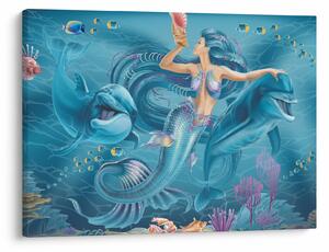 Slika - Morska deklica z delfini (70x50 cm)