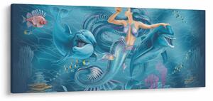 Slika - Morska deklica z delfini (120x50 cm)