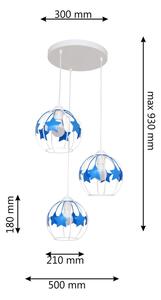 Dječji luster na sajli STARS 3xE27/15W/230V plava/bijela