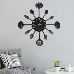 VidaXL 325163 Wall Clock with Spoon and Fork Design Black 40 cm Aluminium