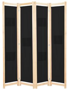VidaXL Sobna pregrada s 4 panela od tkanine 160 x 170 x 4 cm crna