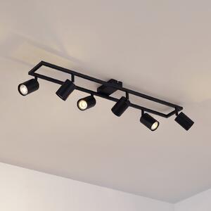 Lindby Bravius stropni reflektor, crni, 6 žarulja, željezo, prigušiva, Crno, Područje hodnika, Metal