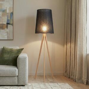 TK Lighting Walz podna lampa, crna, drvo, visina 175 cm, E27, Drvo, Dnevni boravak/blagovaonica, Drvo, tronožac