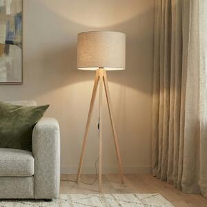 TK Lighting Velika podna lampa, bež/bor, visina 145 cm, E27, Drvo, Dnevni boravak/blagovaonica, Drvo, tronožac