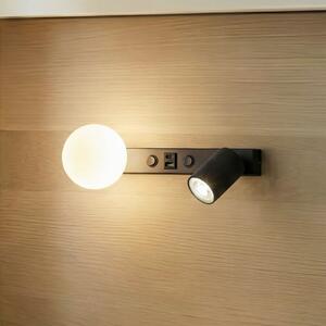 TK Lighting Vox zidna svjetiljka, crna, staklo, širine 35 cm, USB, prigušiva, Crno, Dnevni boravak/blagovaonica, Staklo