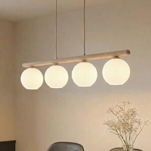 TK Lighting Viseća svjetiljka Virlo, 4 žarulje, drvo, opalno staklo, duljina 95 cm, prigušiva, Bijela, Dnevni boravak/blagovaonica, Staklo