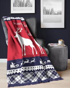 Božićni pokrivač s resicama i kariranim rubom Širina: 150 cm | Duljina: 200 cm
