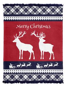 Božićni pokrivač s resicama i kariranim rubom Širina: 150 cm | Duljina: 200 cm