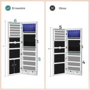 Ormarić za nakit s ogledalom i 6 LED svjetala, 10 x 37 x 120 cm, bijeli | SONGMICS