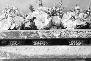 Slika crno-bijelo cvijeće u gajbi bez srdašca