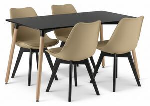 Blagovaonski set 1 + 4, crni stol ADRIA 120x80 cm + bež stolica BALI MARK s crnim nogama