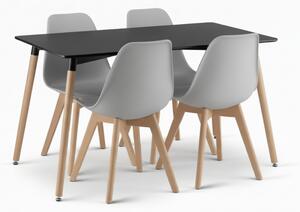 Dining set 1 + 4, crni stol ADRIA 120x80 cm + siva stolica KITO