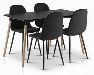 Blagovaonski set 1 + 4, crni stol ADRIA 120x80 cm + crna baršunasta stolica ASTI s crnim nogama