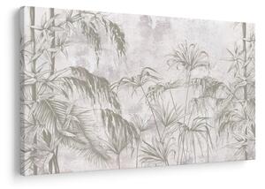 Slika - Tropske rastline na steni v sivi barvi (90x60 cm)