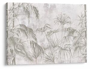 Slika - Tropske rastline na steni v sivi barvi (70x50 cm)
