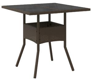 VidaXL Vrtni stol sa staklenom pločom smeđi 80x80x75 cm od poliratana