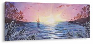 Slika - Sončni zahod nad vodo, akvarel (120x50 cm)