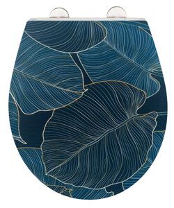 Plava WC daska s lakim zatvaranjem Wenko Big Leaves, 38 x 45 cm