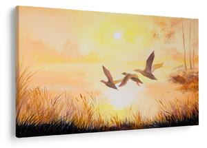 Slika - Žerjavi ob sončnem zahodu (90x60 cm)