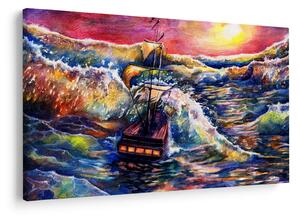 Slika - Ladja na oceanskih valovih, akvarel (90x60 cm)