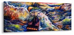 Slika - Ladja na oceanskih valovih, akvarel (120x50 cm)