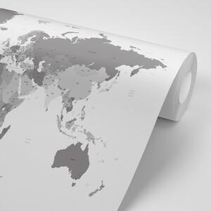 Tapeta detaljni zemljovid svijeta u crno-bijelom dizajnu