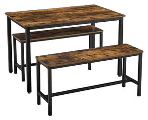 Blagovaonski stol s 2 klupe, 110 x 75 x 70 cm, rustikalno smeđa | VASAGLE