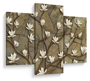 Slika - Bele magnolije na kamnitem zidu (90x60 cm)