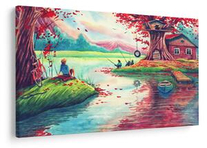 Slika - Akvarel, Zaliv v gorski vasi (90x60 cm)