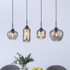 Globo Matt viseća lampa, dimljeno/crna, staklo, 4 svjetla, 100 cm, E27, prigušiva, Sivo, Dnevni boravak/blagovaonica, Staklo