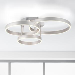 JUST LIGHT. GmbH Lilluti LED stropna svjetiljka, srebrna, željezo, aluminij, 3 prstena, prigušiva, Metalik, Dnevni boravak/blagovaonica, Metal