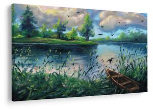 Slika - Oljna slika, Zgodnji poletni večer ob jezeru (90x60 cm)