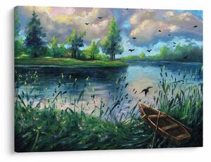 Slika - Oljna slika, Zgodnji poletni večer ob jezeru (70x50 cm)
