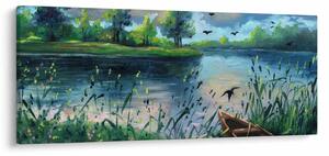 Slika - Oljna slika, Zgodnji poletni večer ob jezeru (120x50 cm)