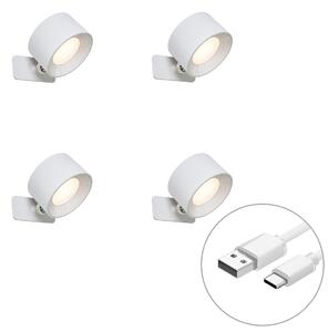 Set od 4 moderne zidne i stropne svjetiljke bijele boje uklj. LED punjive - Bright