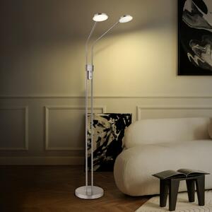 Globo Silvio LED podna lampa, 2 svjetla, nikl, CCT, prigušiva, prigušiva, Sivo, Dnevni boravak/blagovaonica, Metal
