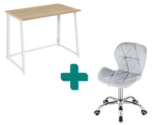 Set za ured – sklopivi radni stol ZARIMO 80×40 cm bijeli + uredska stolica AVOLA VELVET svijetlosiva